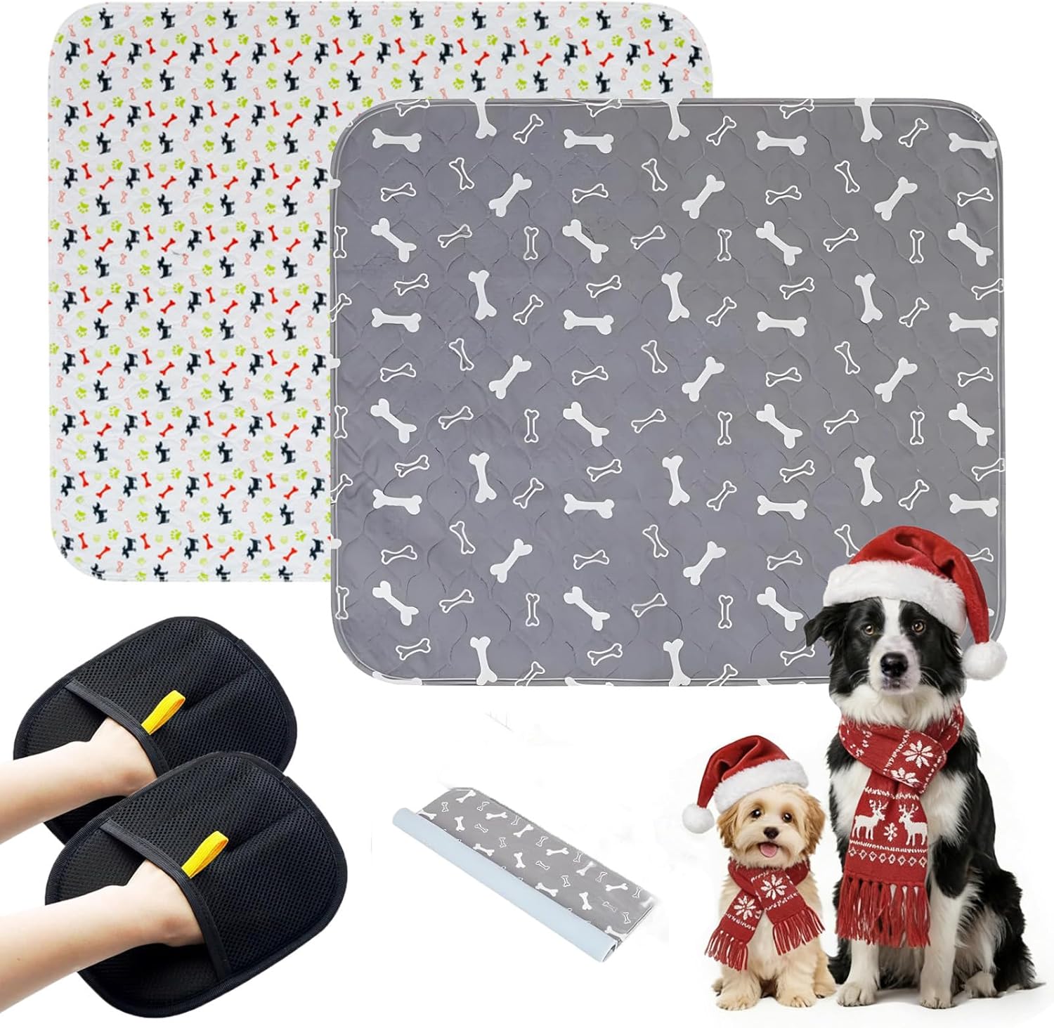 2PC Washable Puppy Training Pads with Pheromones - Leak-Proof, Odor-Control, Non-Slip for Dogs & Cats (with Pet Hair Removal Gloves)