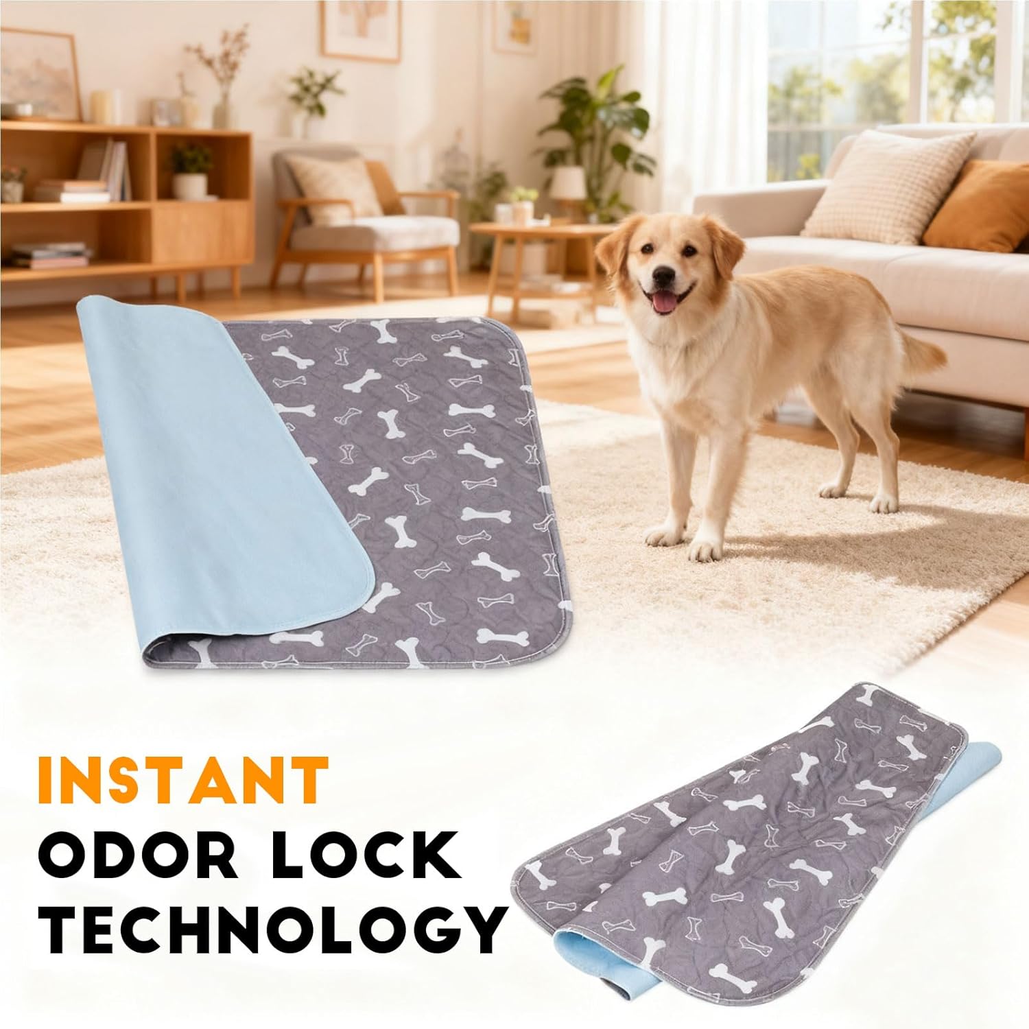 2PC Washable Puppy Training Pads with Pheromones - Leak-Proof, Odor-Control, Non-Slip for Dogs & Cats (with Pet Hair Removal Gloves)