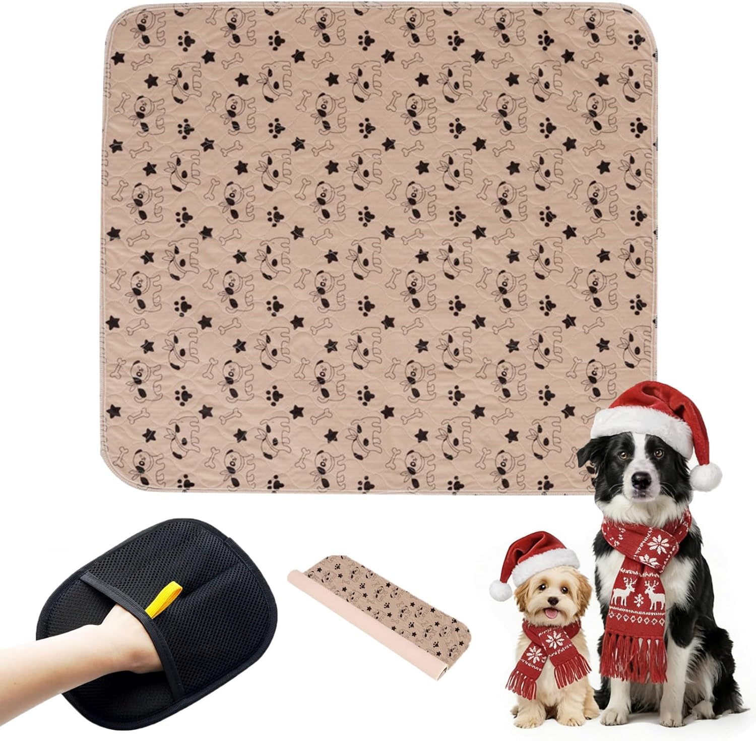 2PC Washable Puppy Training Pads with Pheromones - Leak-Proof, Odor-Control, Non-Slip for Dogs & Cats (with Pet Hair Removal Gloves)