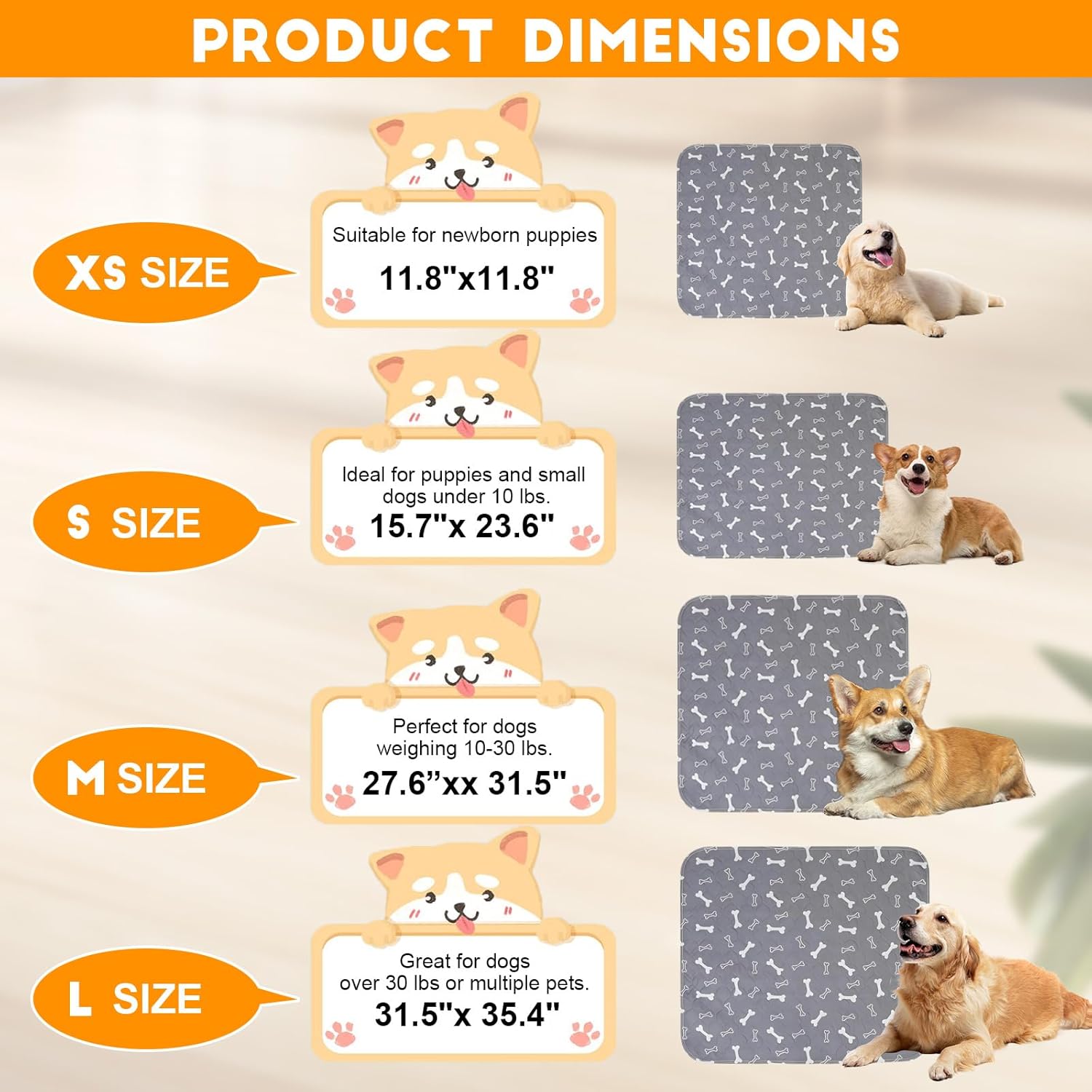 2PC Washable Puppy Training Pads with Pheromones - Leak-Proof, Odor-Control, Non-Slip for Dogs & Cats (with Pet Hair Removal Gloves)