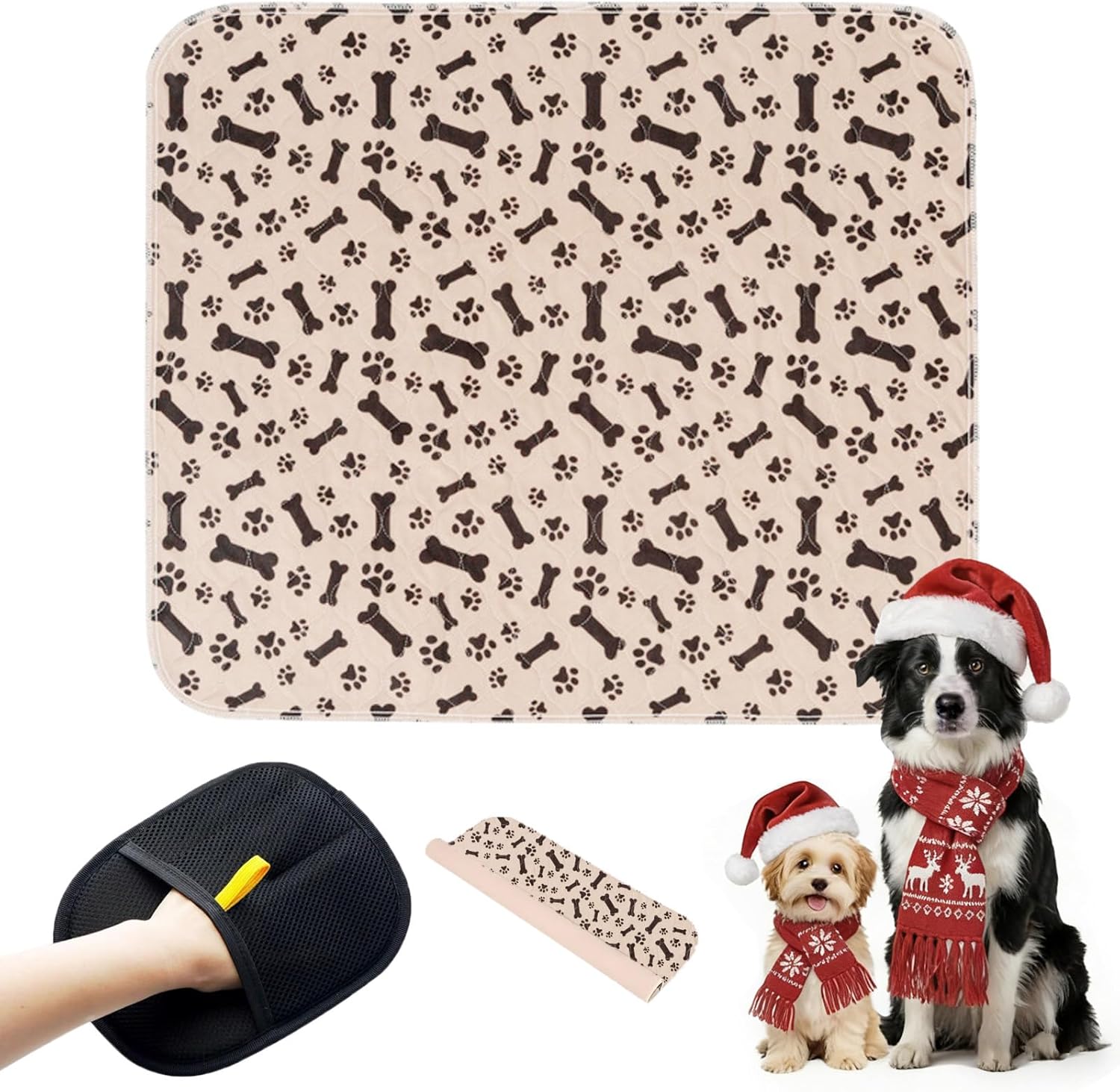 2PC Washable Puppy Training Pads with Pheromones - Leak-Proof, Odor-Control, Non-Slip for Dogs & Cats (with Pet Hair Removal Gloves)