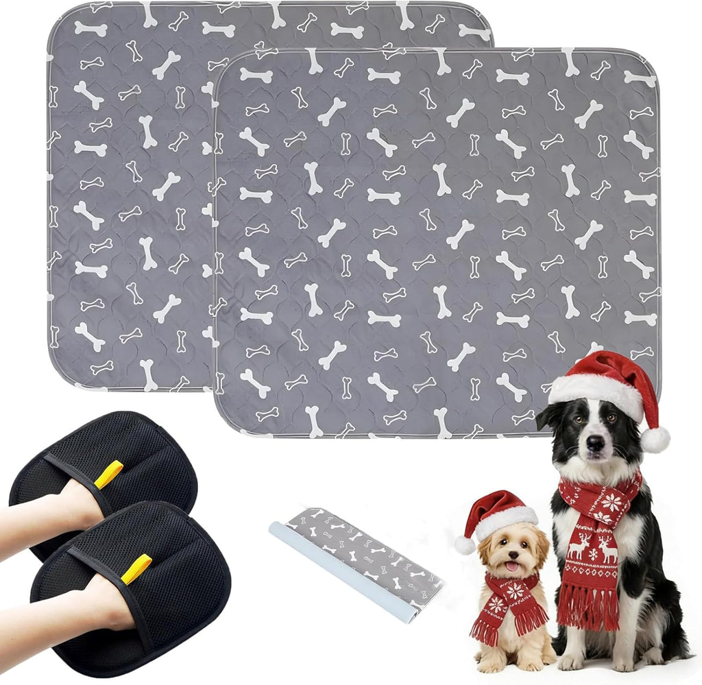 2PC Washable Puppy Training Pads with Pheromones - Leak-Proof, Odor-Control, Non-Slip for Dogs & Cats (with Pet Hair Removal Gloves)
