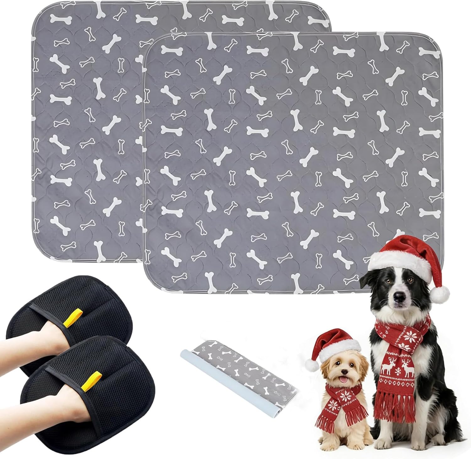 2PC Washable Puppy Training Pads with Pheromones - Leak-Proof, Odor-Control, Non-Slip for Dogs & Cats (with Pet Hair Removal Gloves)