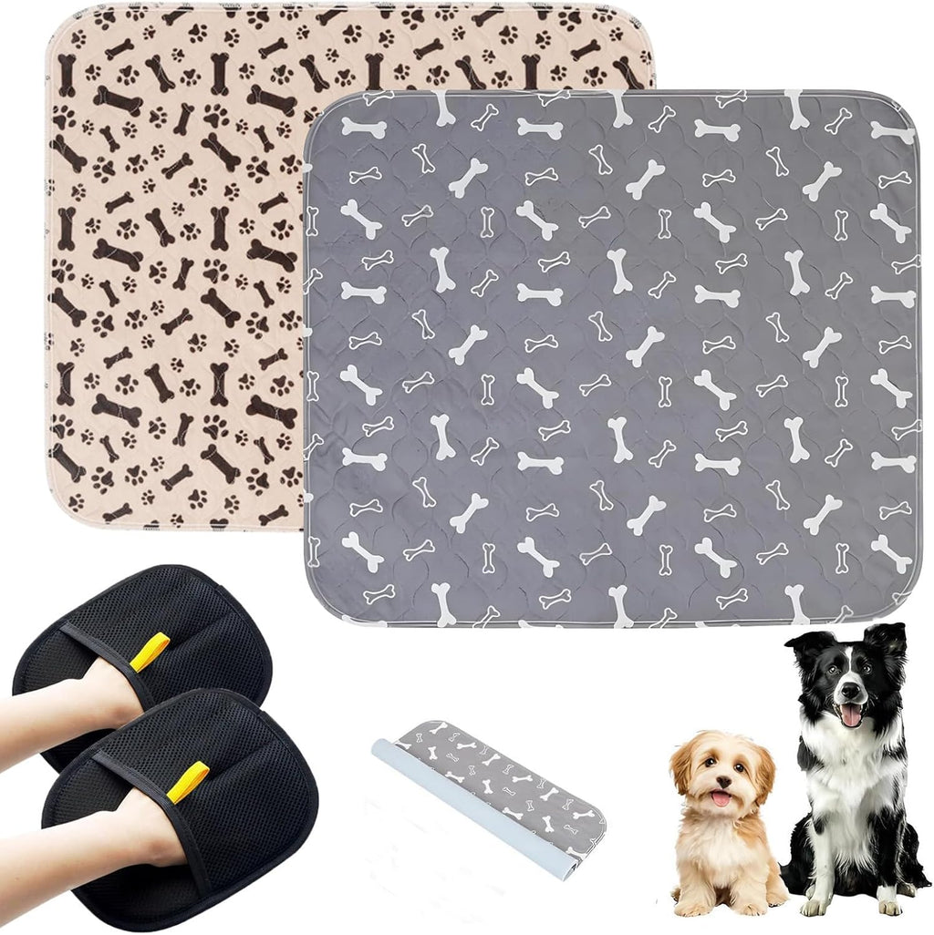 2PC Washable Puppy Training Pads with Pheromones - Leak-Proof, Odor-Control, Non-Slip for Dogs & Cats (with Pet Hair Removal Gloves)