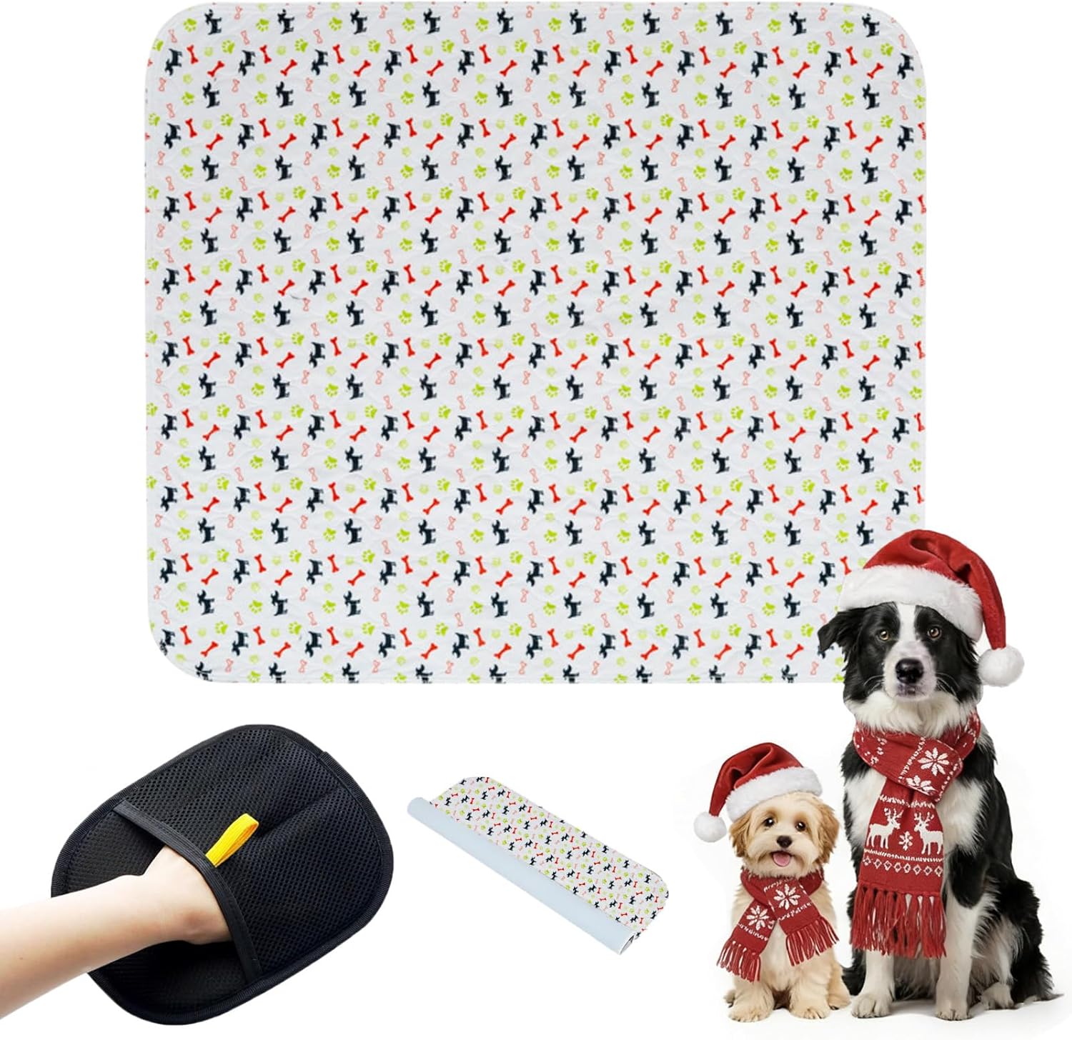 2PC Washable Puppy Training Pads with Pheromones - Leak-Proof, Odor-Control, Non-Slip for Dogs & Cats (with Pet Hair Removal Gloves)