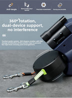 Dual Retractable Dog Leash - 2-in-1 with LED Light & Storage