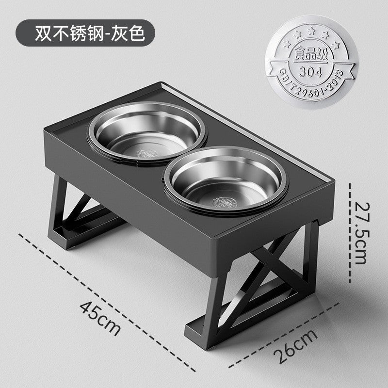 Double Elevated Pet Feeding Bowl | Stainless Steel Vertical Dog Cat Bowl