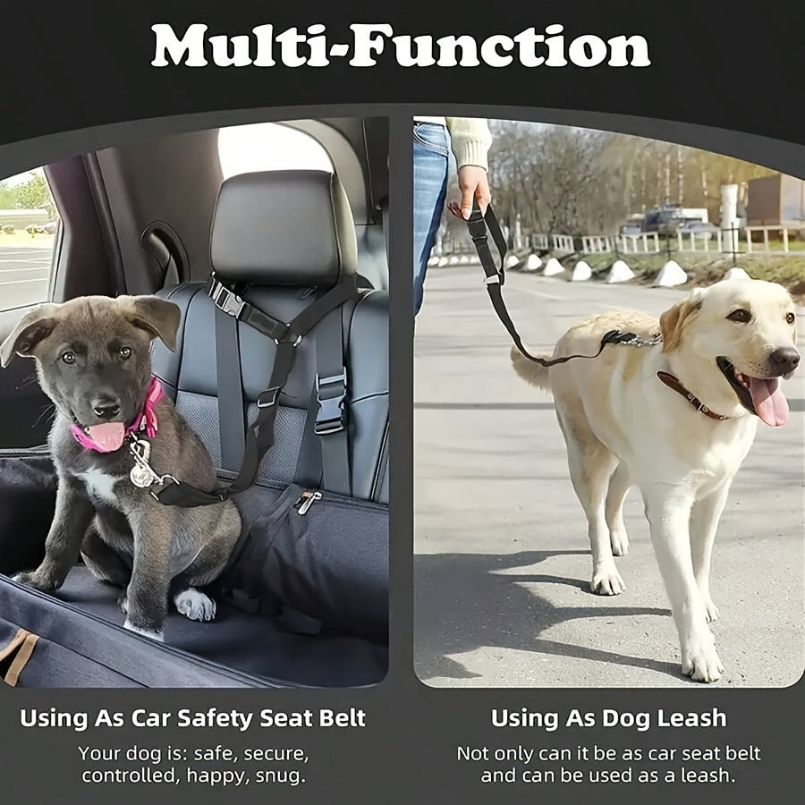 Adjustable Car Seatbelt for Dogs - Headrest Restraint with Safety Clip & Flower Charm