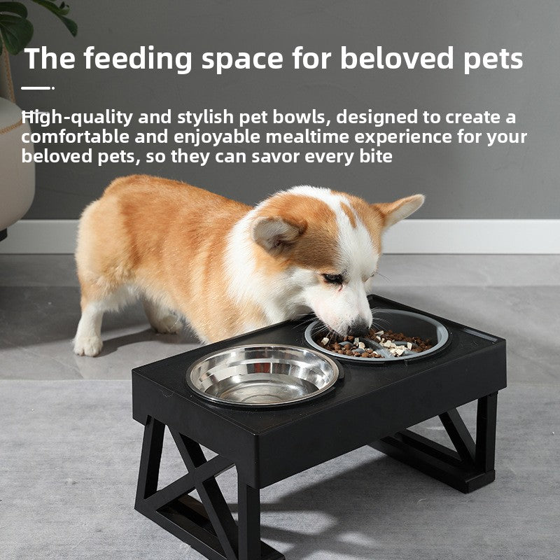 Pet Dog Bowl Cat Bowl Stainless Steel Dog and Cat Food Bowl Vertical Feeder Elevated Double Pet Feeding Bowl Pet Supplies
