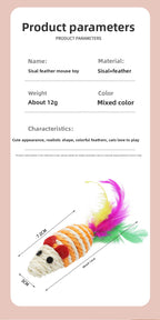 Sisal Mouse Cat Toy with Feathers & Sound | Interactive Training Toy