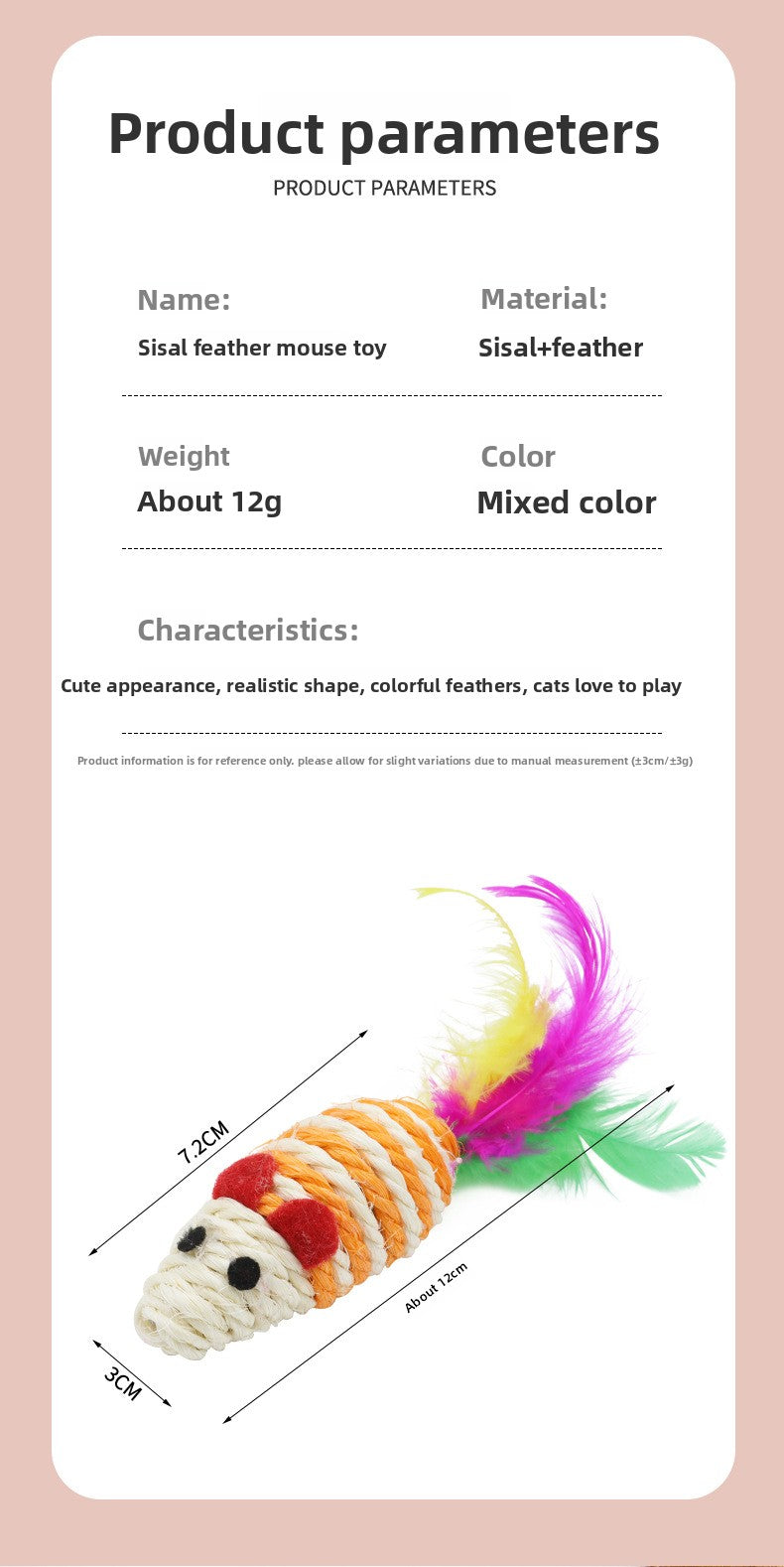 Sisal Mouse Cat Toy with Feathers & Sound | Interactive Training Toy