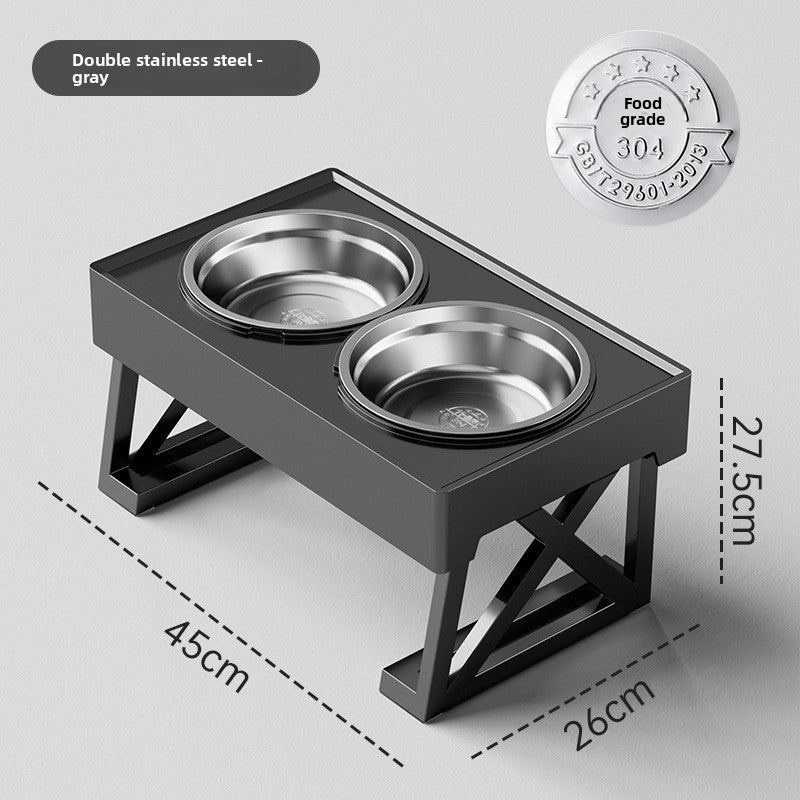 Pet Dog Bowl Cat Bowl Stainless Steel Dog and Cat Food Bowl Vertical Feeder Elevated Double Pet Feeding Bowl Pet Supplies