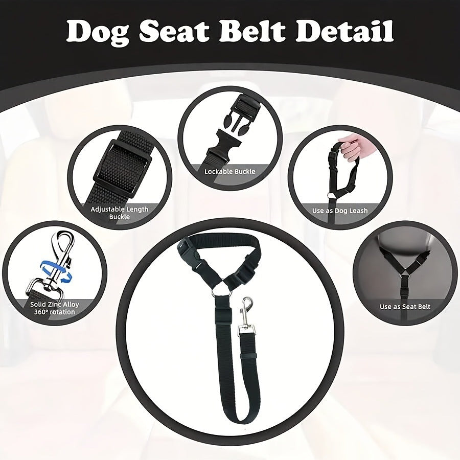 Adjustable Car Seatbelt for Dogs - Headrest Restraint with Safety Clip & Flower Charm