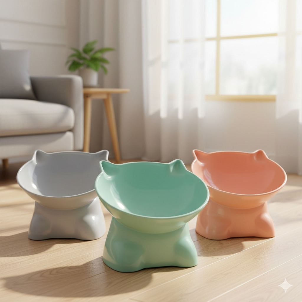 Elevated Stainless Steel Pet Bowl - Ergonomic Raised Cat Dog Feeder with Anti-Slip Base