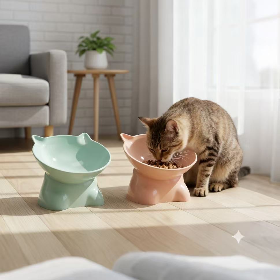 Elevated Stainless Steel Pet Bowl - Ergonomic Raised Cat Dog Feeder with Anti-Slip Base